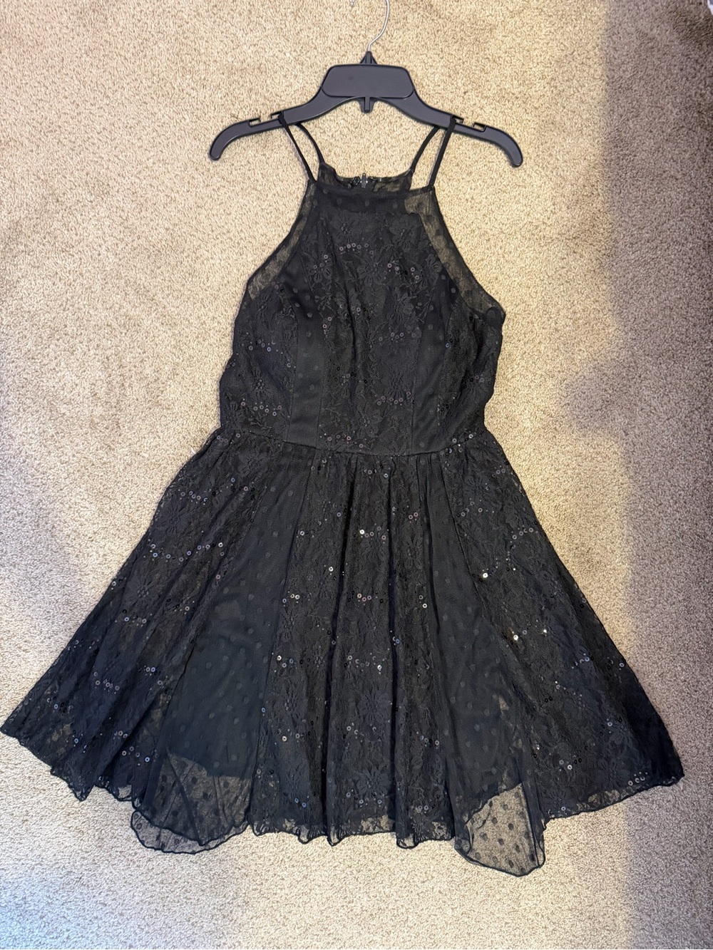 Jodi Kristopher Black Lace Sequin Mini Dress